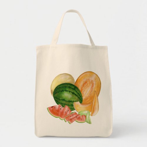 Melons watercolor painting shopping tote bag