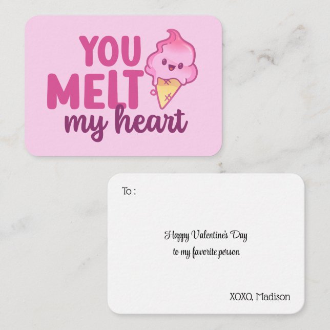 Melt My Heart Funny Pun Cute Pink Valentine's Day Note Card (Front/Back)