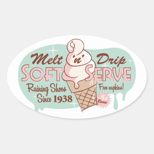 Melt n Drip Soft Serve Ice Cream Oval Stickers