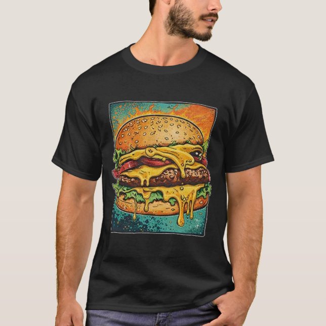 Meltdown Cheese Burger Illustration T-Shirt (Front)