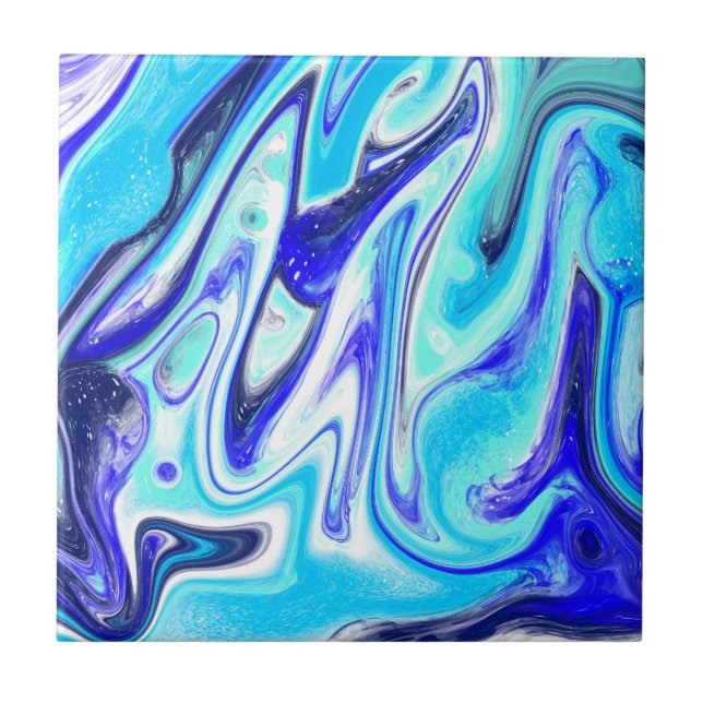 Melted Blue | Marble Fluid Art Ceramic Tile (Front)