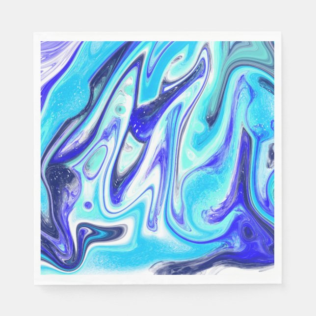 Melted Blue | Marble Fluid Art Napkins (Front)