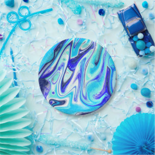 Melted Blue Marble Fluid Art Paper Plates