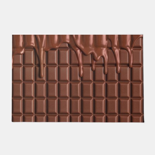 Melted chocolate dripping over a chocolate block doormat