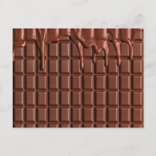 Melted chocolate dripping over a chocolate block invitation postcard
