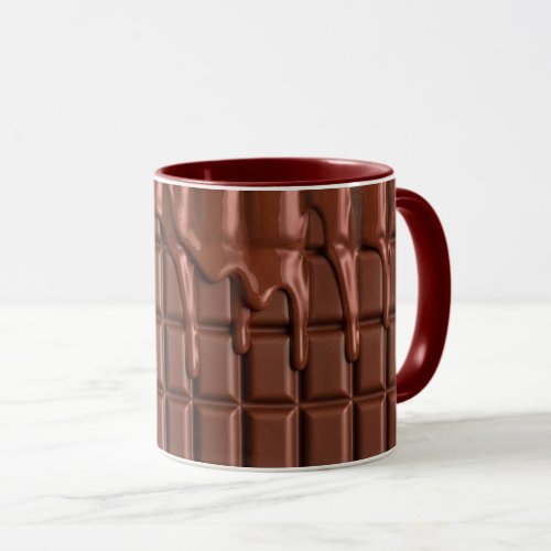 Melted chocolate dripping over a chocolate block mug