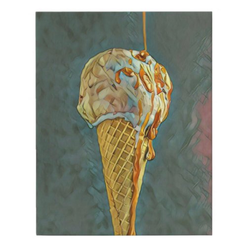 Melted chocolate ice cream cone faux canvas print