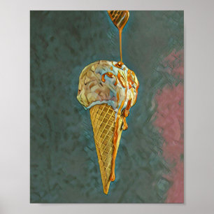 Melted chocolate ice cream cone poster