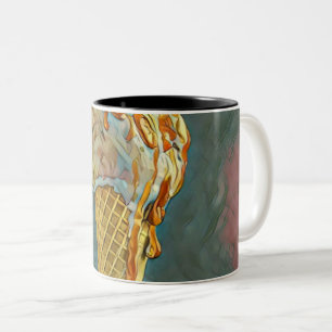 Melted chocolate ice cream cone Two-Tone coffee mug