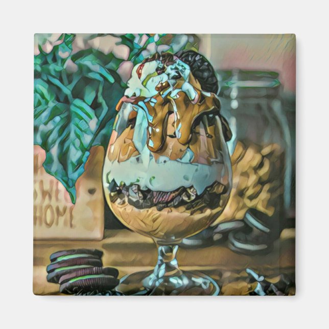 Melted chocolate ice cream shop scoop magnet (Front)