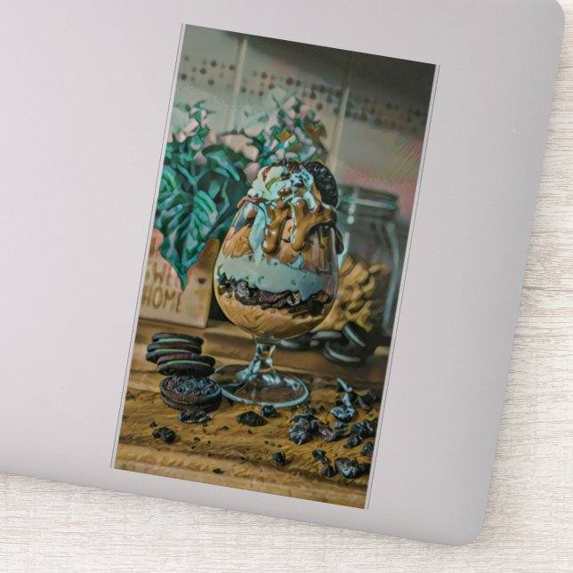 Melted chocolate ice cream shop scoop sticker (Detail)