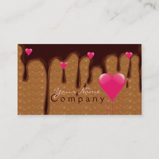 Customizable melted chocolate with pink hearts business card
