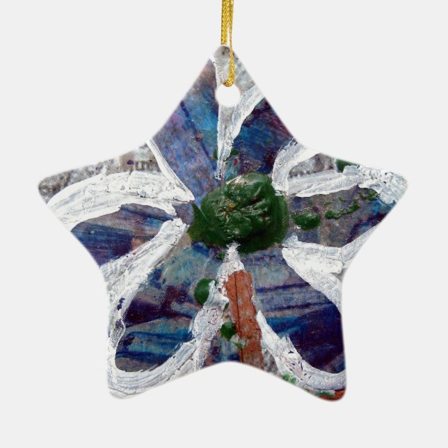 Melted Crayon Floral Design Ceramic Ornament (Back)