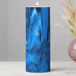 Melted Glitch Blue Pillar Candle