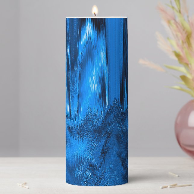 Melted Glitch Blue Pillar Candle (In Situ)