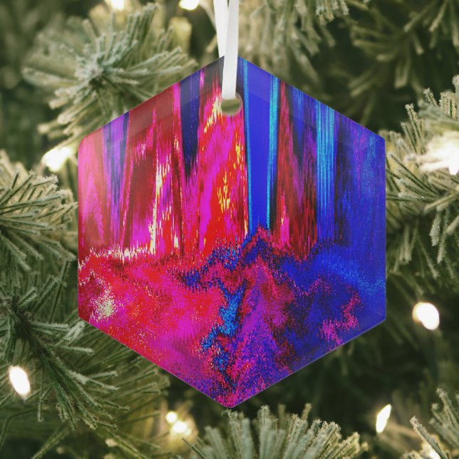 Melted Glitch Red and Blue Glass Ornament (Insitu)