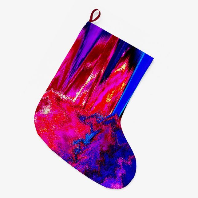 Melted Glitch Red and Blue Large Christmas Stocking (Front (Hanging))