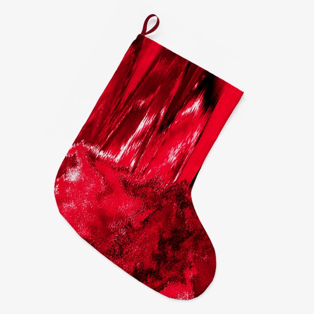 Melted Glitch Red Large Christmas Stocking (Front (Hanging))