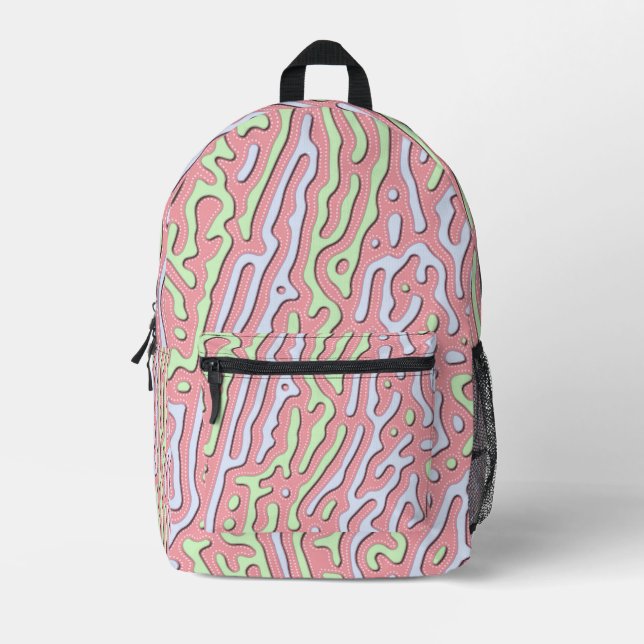 Melted Kawaii Icecream - Pink & Green  Printed Backpack (Front)