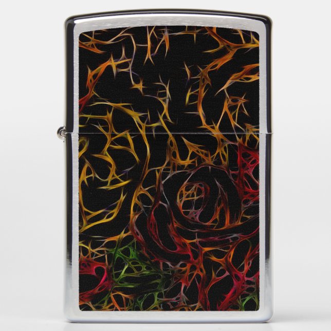 Melted Red Orange Green Black Abstract Light Fire Zippo Lighter (Front)