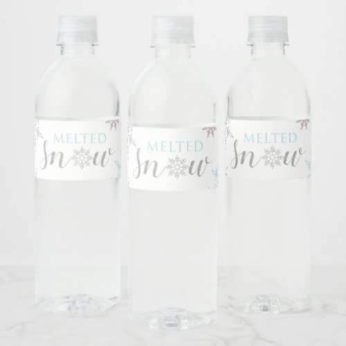 Melted Snow Water Bottle Labels blue snowflakes