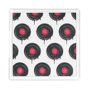 Melted vinyl records, artistic pattern. acrylic tray