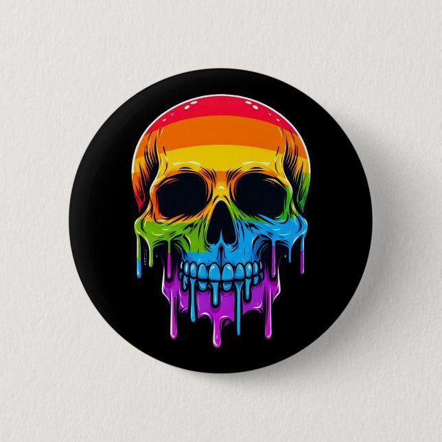 Melthing Rainbow Skull Button (Front)