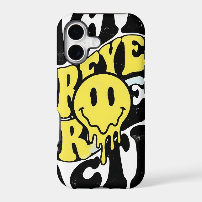Melting Acid Smiley Face Psychedelic Liquid Typogr iPhone Case (Back)