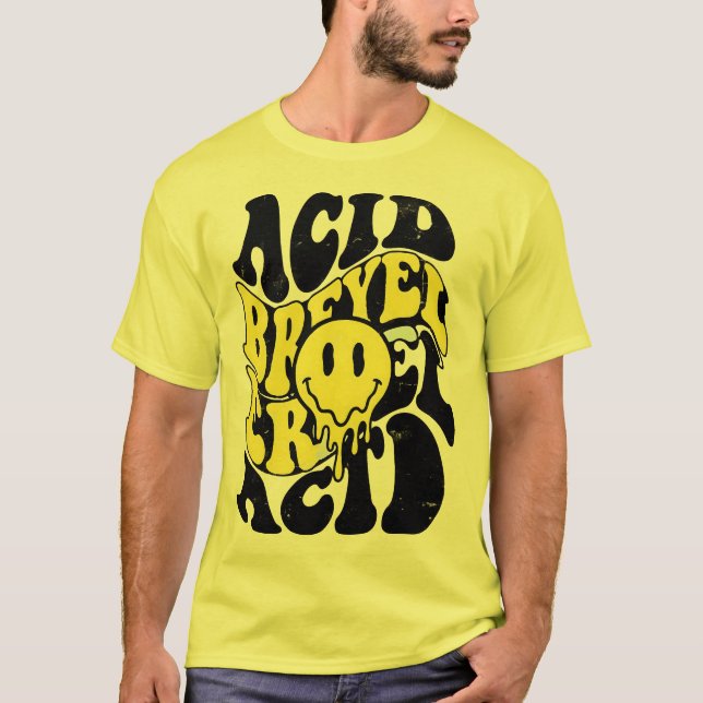 Melting Acid Smiley Face Psychedelic Liquid Typogr T-Shirt (Front)