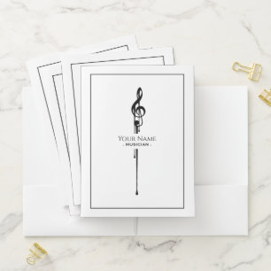 Melting Black Treble Clef Classy White Pocket Folder