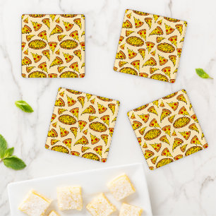 Melting Cheese Pizza Pattern Coaster Set