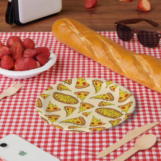 Melting Cheese Pizza Pattern Paper Plates (Picnic)