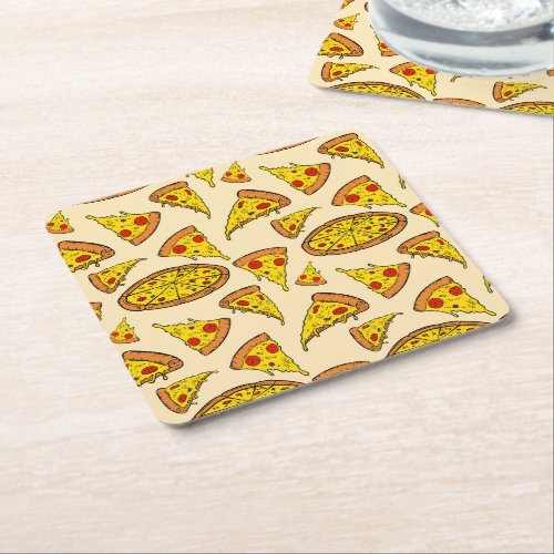 Melting Cheese Pizza Pattern Square Paper Coaster