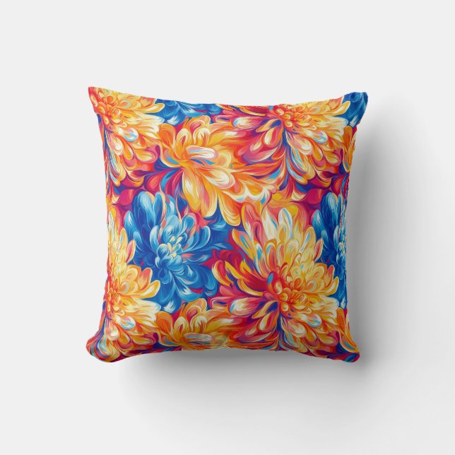 Melting Chrysanthemum Pop Art Vibrant Design Throw Pillow (Front)