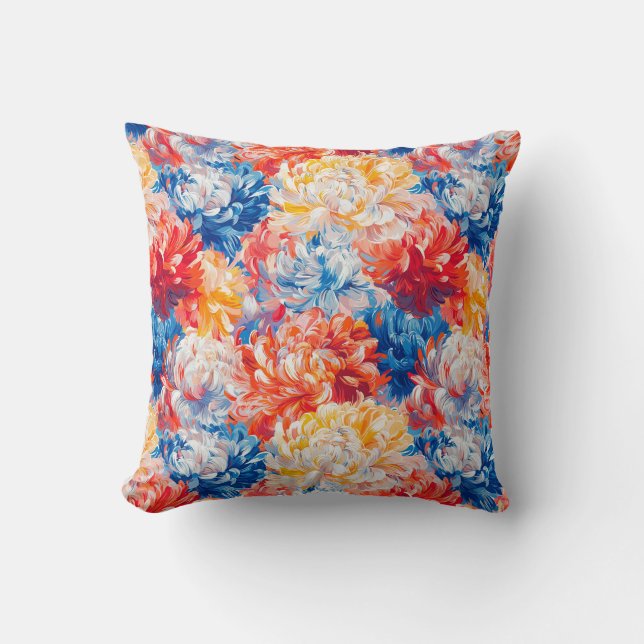 Melting Chrysanthemum Pop Art Vibrant Design Throw Pillow (Front)