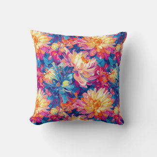 Melting Chrysanthemum Pop Art Vibrant Design Throw Pillow
