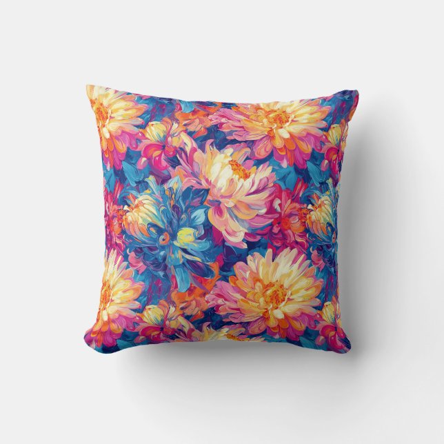 Melting Chrysanthemum Pop Art Vibrant Design Throw Pillow (Front)