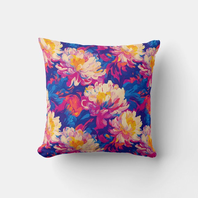 Melting Chrysanthemum Pop Art Vibrant Design Throw Pillow (Front)