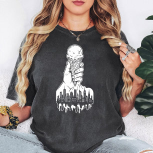 Melting City Ice Cream Cone Hand Art T-Shirt