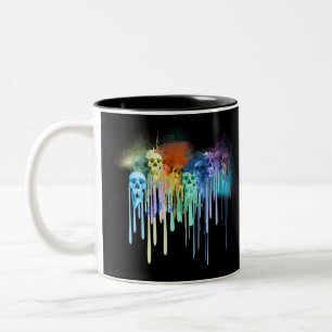 Melting Colorful Inked Skulls Two-Tone Coffee Mug