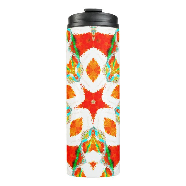 Melting colorful symmetrical pattern, ceramic tile thermal tumbler (Front)