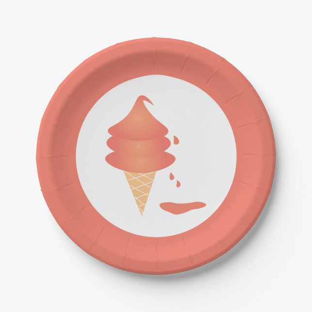 Melting Dipped Soft Serve Ice Cream Cone Paper Plates (Front)