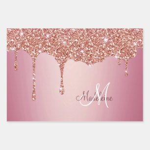 Melting Girly Pink Sparkles Personalized with Name Wrapping Paper Sheets