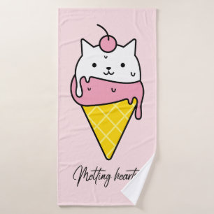 Melting Hearts – Cute Summer Ice Cream Cat Bath Towel