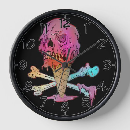 Melting Ice Cream Dripping Skull Clock