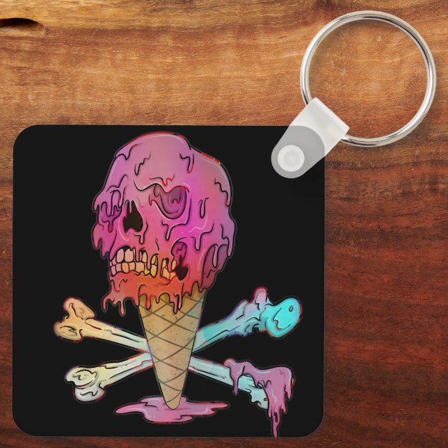 Melting Ice Cream Dripping Skull Keychain (Back)