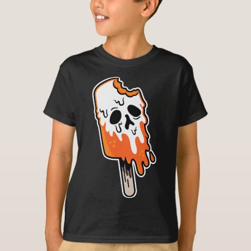 Melting Ice Cream Skull Halloween Popsicle T_Shirt