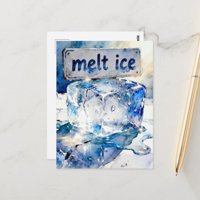 Melting ice cubes watercolor  postcard (Front/Back In Situ)