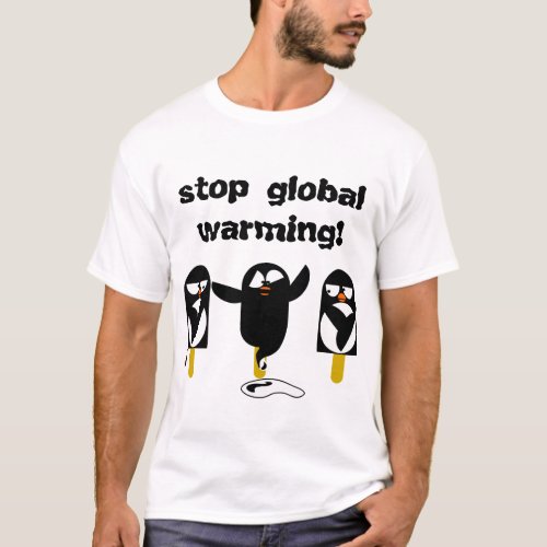 melting ice penguin T_shirt against global warming