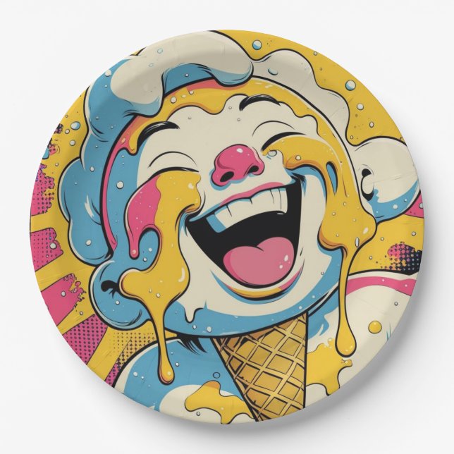 Melting Joy – Ice Cream Pop Art Explosion Paper Plates (Front)